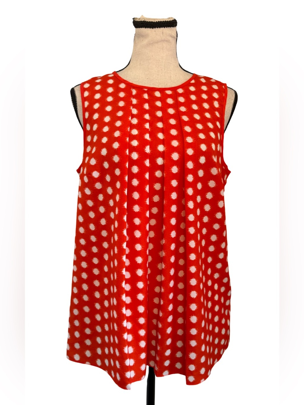Michael Kors Red White Polka Dot Sleeveless Blouse Top Pleated A-Line Size Small